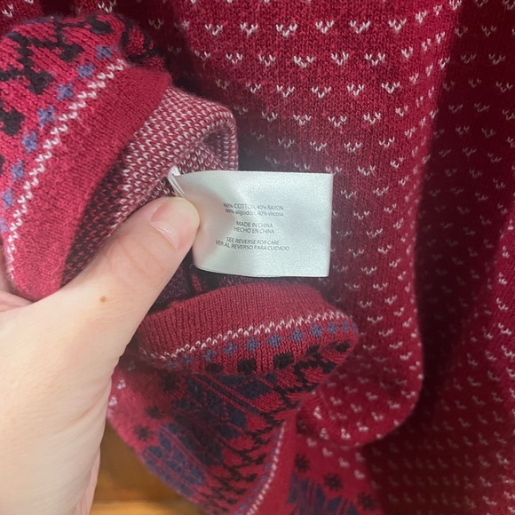 EDDIE BAUER Sweater Mens XL Nordic Southwestern Cotton Blend Raglan Sleeve Red - Picture 5 of 7